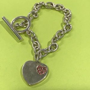 Sterling silver heavy link toggle heart bracelet